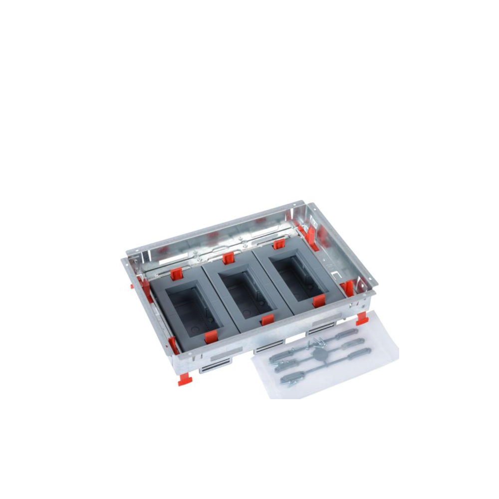Kit support hauteur réglable pour boîte de sol standard pour prises en position horizontale 3 paniers de 4 modules