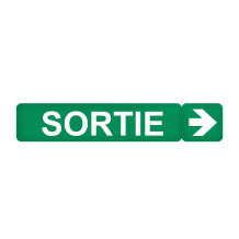 Etiquette de signalisation évacuation étroite adhésive avec inscription SORTIE, flèche à droite pour BAES