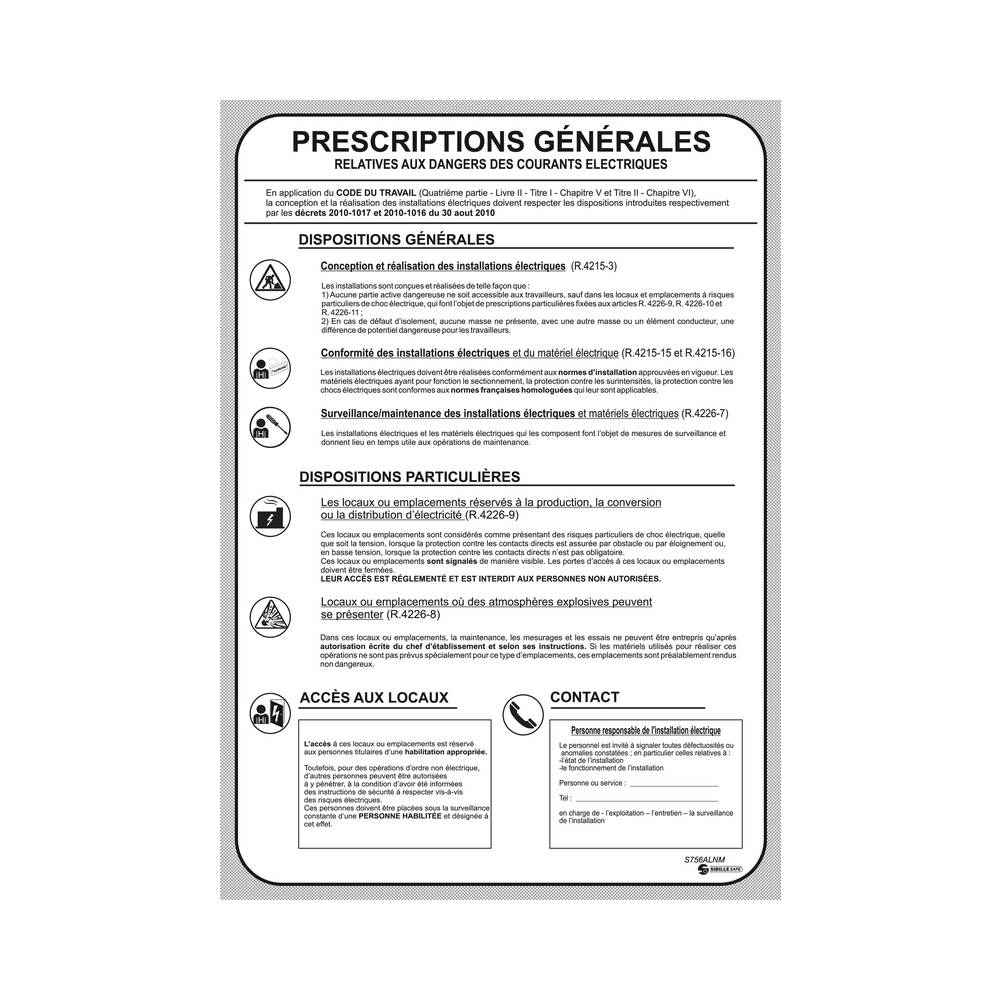 Panneau Affiche «prescriptions générales»