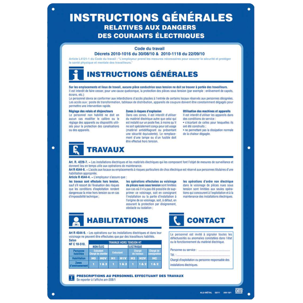 Affiche Alumétal™ consignes de sécurité "INSTRUCTIONS GÉNÉRALES"