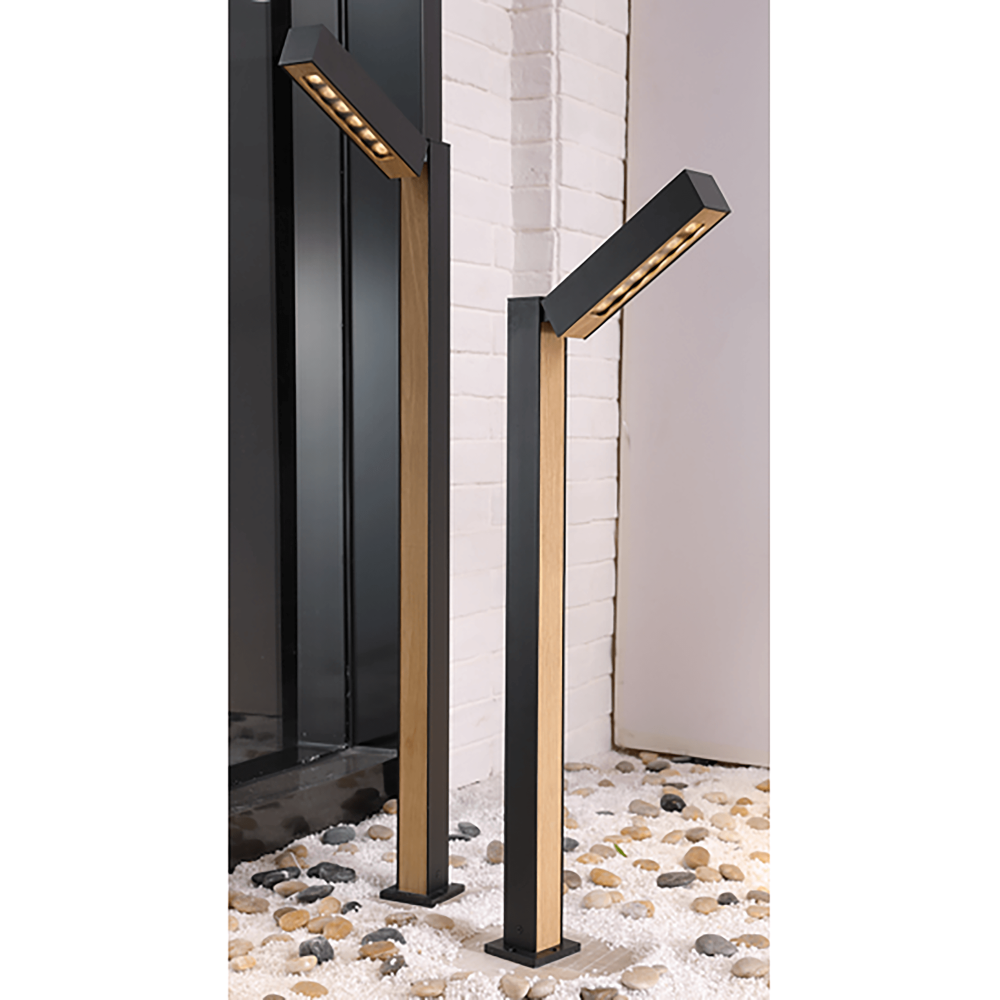 Lampe de jardin LED 6W IP65 noir + effet bois 3000K L267×W46×H711 mm