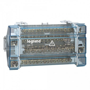 Répartiteur modulaire monobloc lexic - 4p - 160 a - 15 connexions - 10 modules