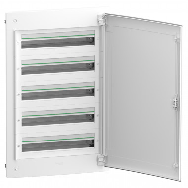 LVSXG524- PrismaSeT XS, coffret en saillie, 5 rangées, 24M, 1 bornier PE, porte pleine, blanc