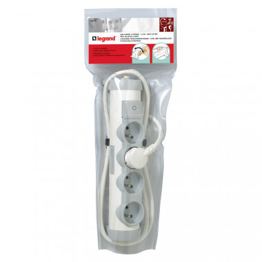 Rallonge multiprise - 4 prises - bloc rotatif et cordon 1,5m - Blanc/gris