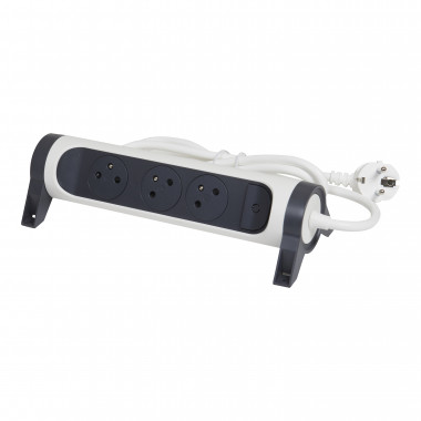 Rallonge multiprise rotative avec 3 prises de courant Surface , interrupteur et cordon 1,5m - blanc et gris foncé