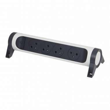 Multiprise avec bloc rotatif de 4 prises 2P+T Surface 16A 230V et interrupteur à câbler - blanc et gris foncé