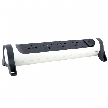 Multiprise avec bloc rotatif de 4 prises 2P+T Surface 16A 230V et interrupteur à câbler - blanc et gris foncé