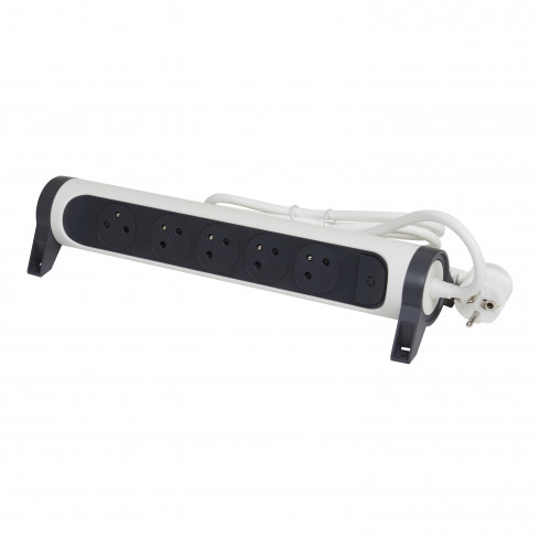 Rallonge multiprise rotative avec 5 prises de courant Surface , interrupteur et cordon 1,5m - blanc et gris foncé