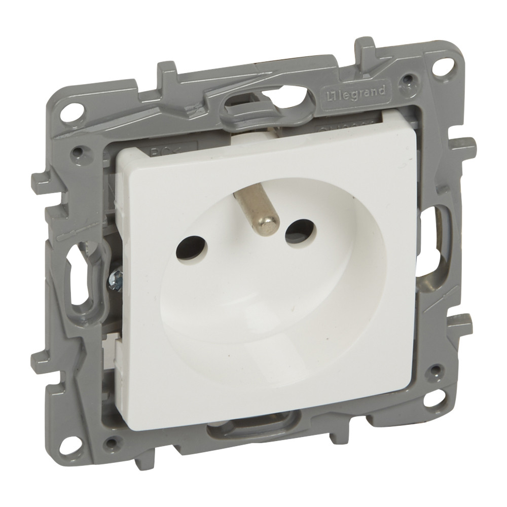 Prise de courant 2P+T Niloé - avec éclips - borne à vis - blanc