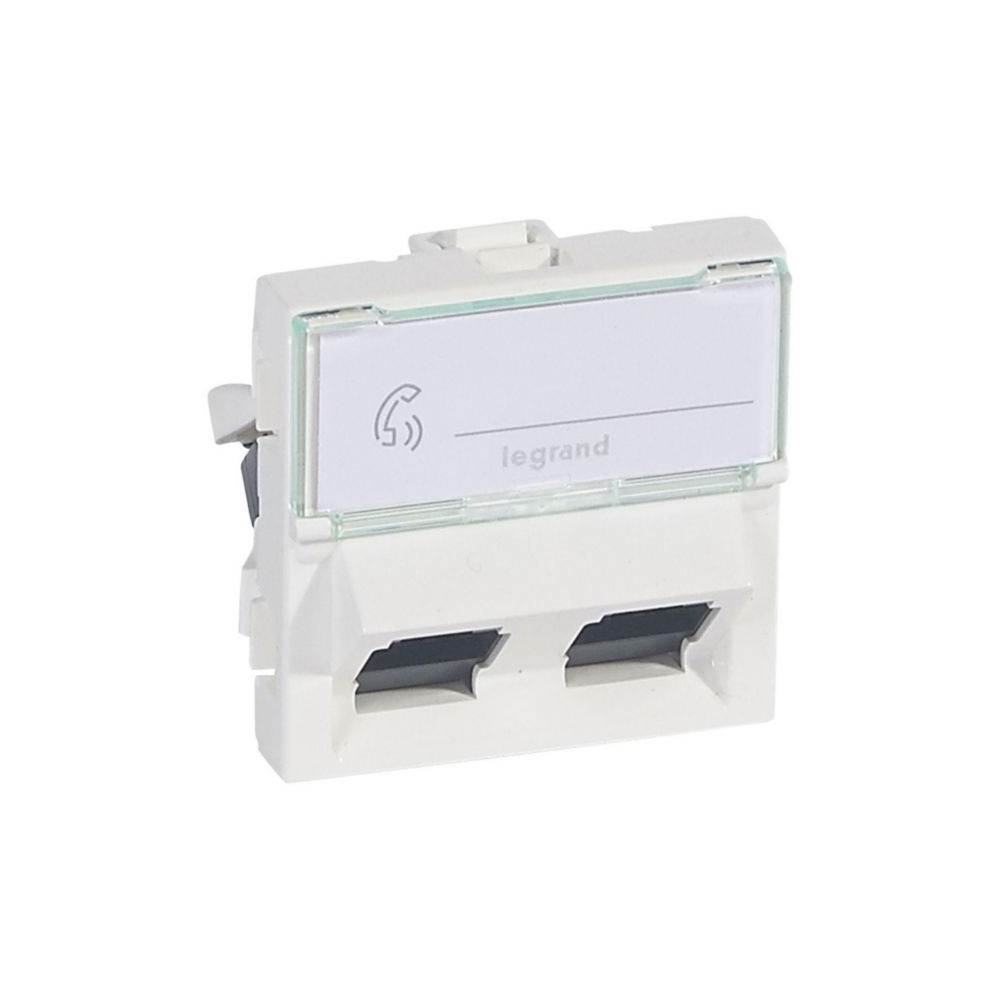 Prise double RJ45 catégorie 6 UTP Mosaic 2 modules inclinée 45 degrés