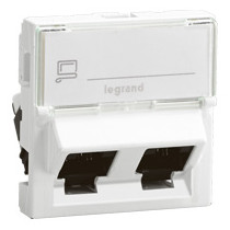 Double prise RJ45 catégorie 6 FTP inclines à 45° Mosaic 2 modules - blanc