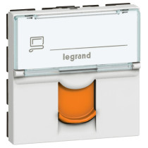 Prise RJ45 catégorie 6A STP à blindage métal avec volet orange Mosaic 2 modules - blanc