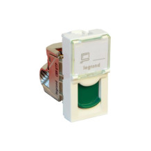 Prise RJ45 catégorie 6A UTP volet vert 1 module blanc Mosaic