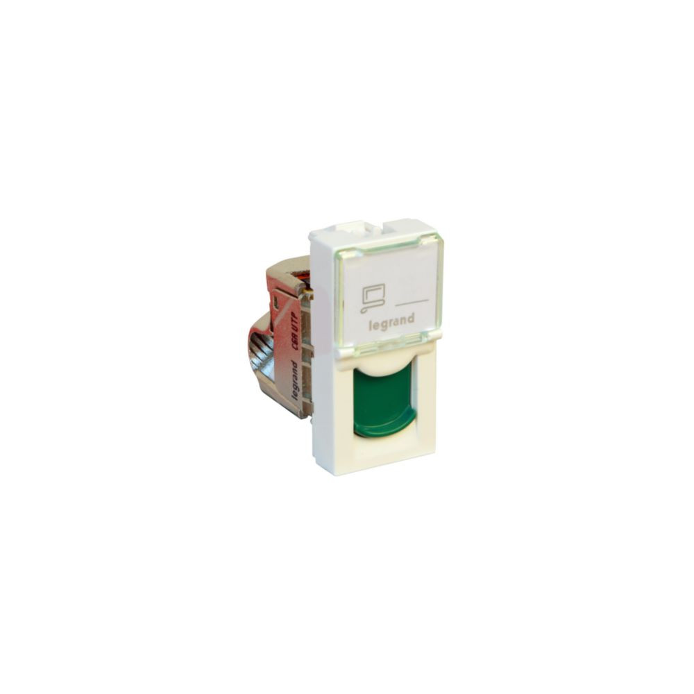 Prise RJ45 catégorie 6A UTP volet vert 1 module blanc Mosaic