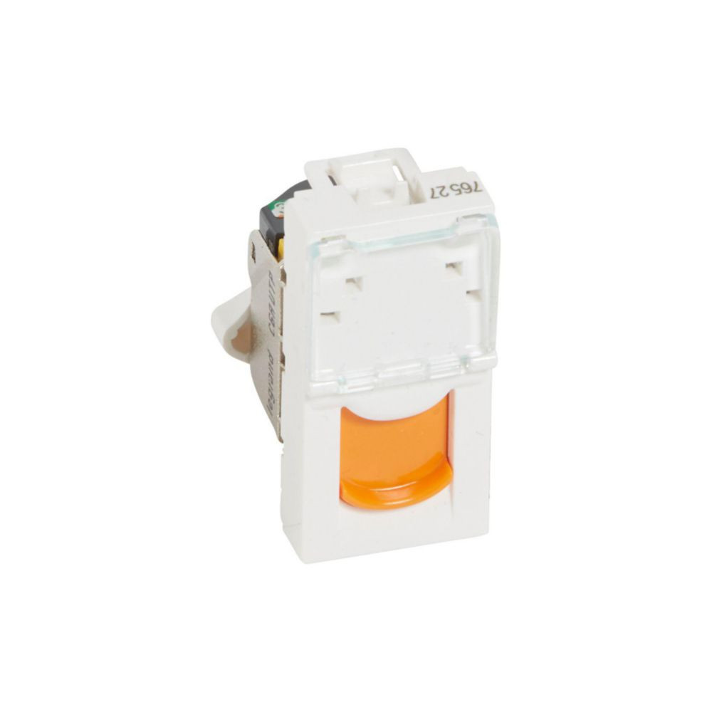 Prise RJ45 catégorie 6A UTP volet orange 1 module blanc Mosaic