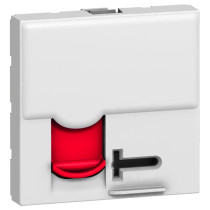 Prise RJ45 catégorie 6 FTP à accès contrôlé avec volet rouge Mosaic 2 modules - blanc