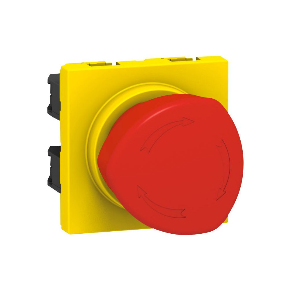 Poussoir coup de poing arrêt d'urgence Mosaic 2 modules NO+NF 3A 250V~ déverrouillable par 1/4 de tour - rouge et jaune