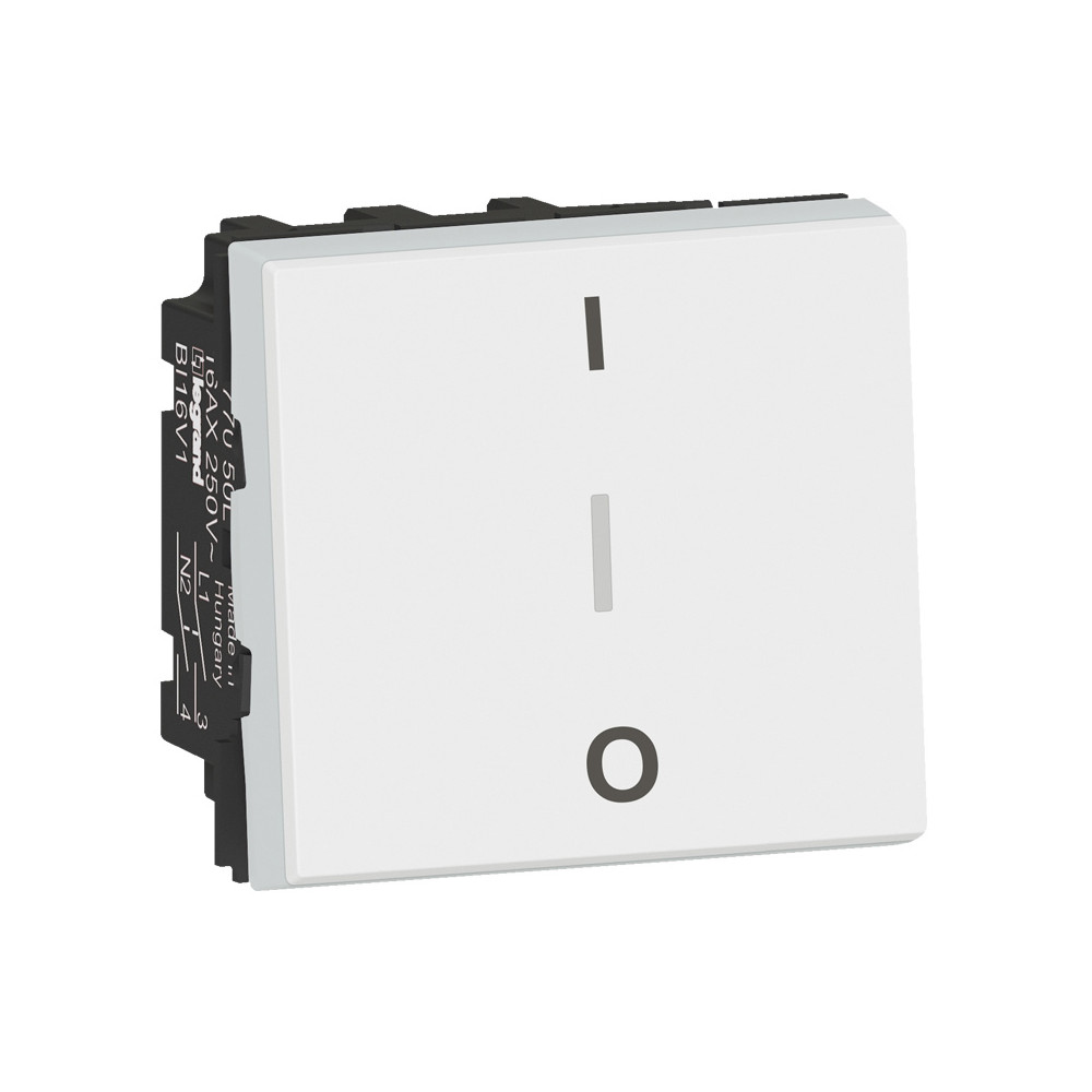 Interrupteur bipolaire avec borne pour repiquage neutre 10AX 250V~ Mosaic 2 modules - blanc