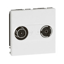 Mosaic prise TV/FM pour réseau câblé - 2 modules - blanc - affaiblissement 1,5 dB - avec borne de connexion autom
