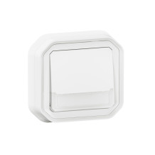 Poussoir NO-NF lumineux porte-étiquette avec voyant étanche Plexo 10A IP55 IK08 livré complet fixation encastré - blanc