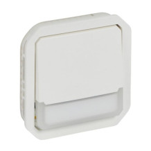 Poussoir inverseur lumineux porte étiquette 10A Plexo - Composable - Blanc - IP55 - IK08