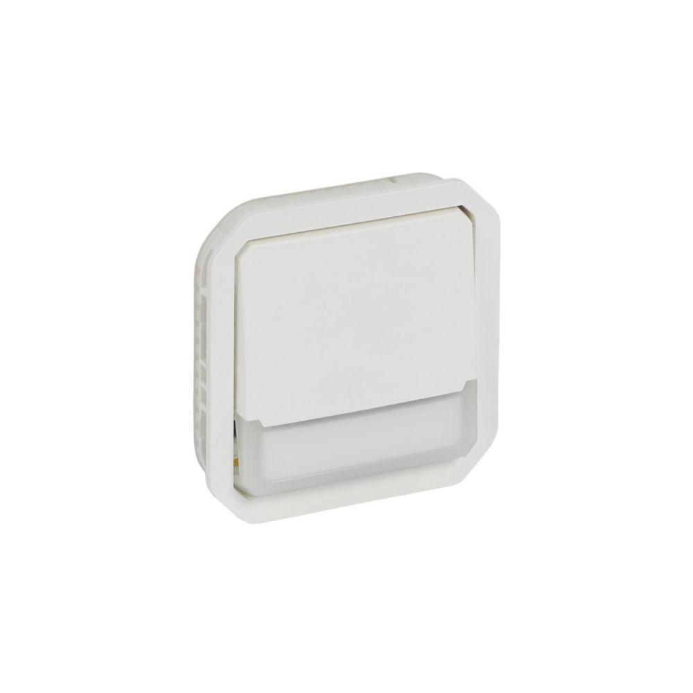 Poussoir inverseur lumineux porte étiquette 10A Plexo - Composable - Blanc - IP55 - IK08