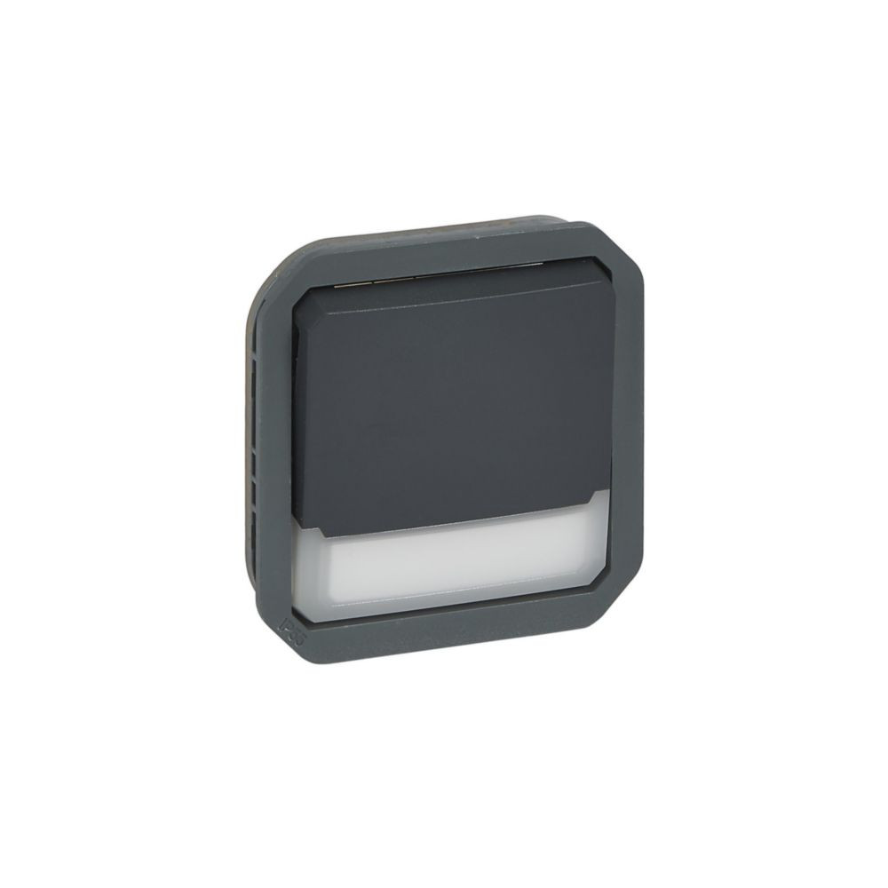 Poussoir inverseur lumineux porte étiquette 10A Plexo - Composable - Anthracite - IP55 - IK08