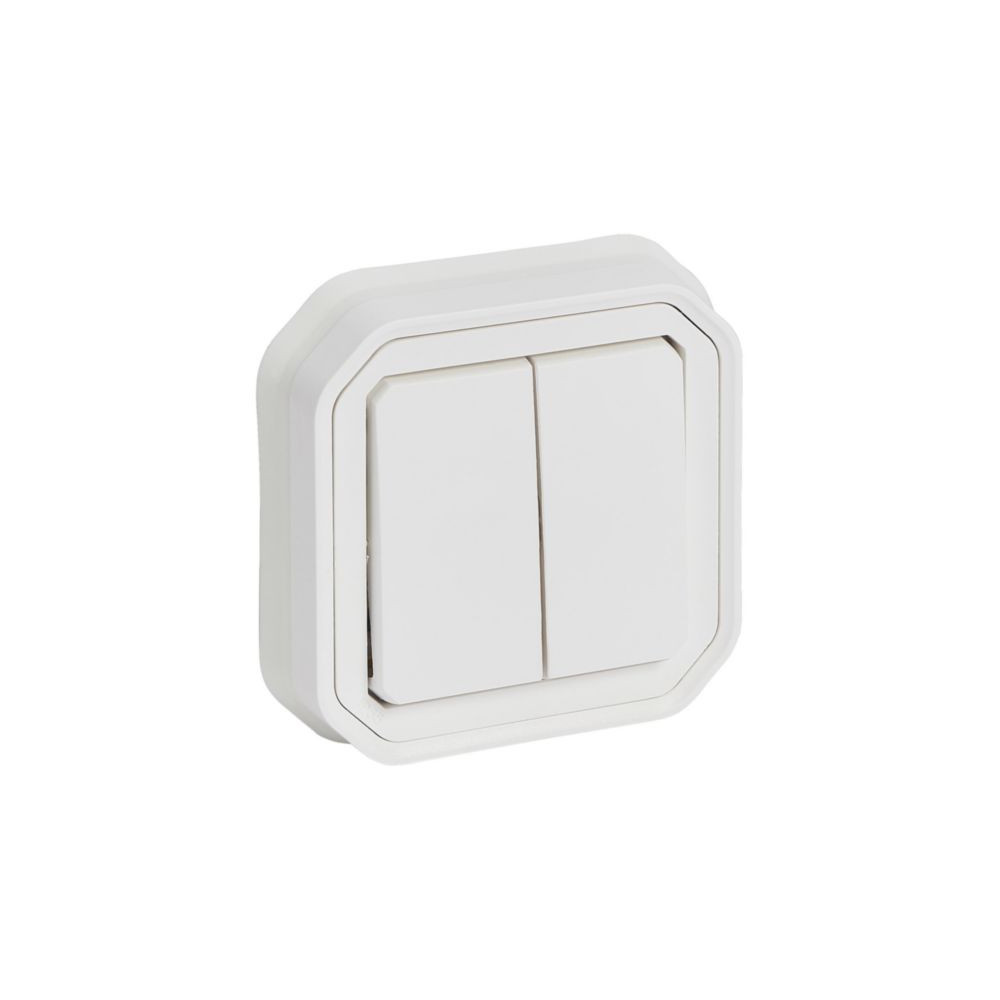 Double interrupteur ou va-et-vient ou poussoir étanche Plexo complet IP55 IK08 encastré 10AX 250V - blanc