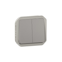 Commande double étanche pour réaliser 3 fonctions Plexo IP55 IK08 avec enjoliveur finition gris