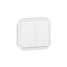 Commande double étanche pour réaliser 3 fonctions Plexo IP55 IK08 avec enjoliveur finition blanc