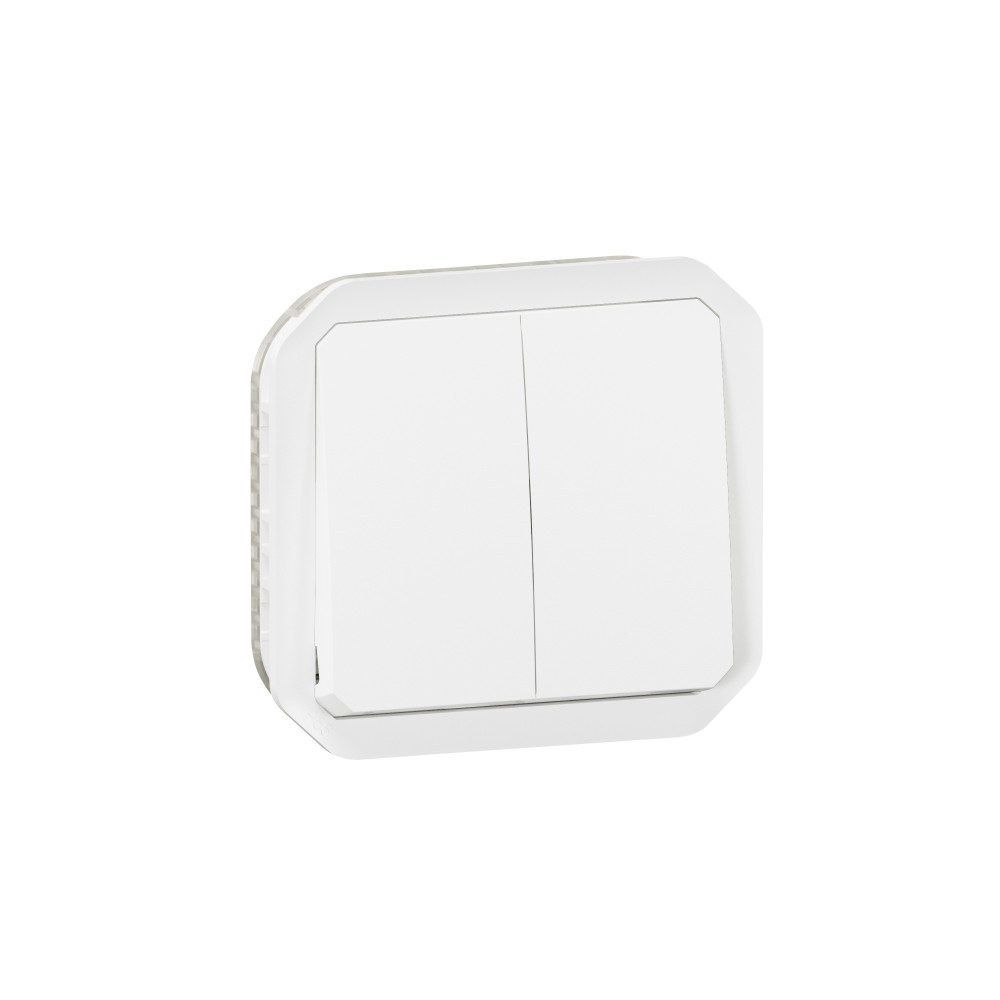 Commande double étanche pour réaliser 3 fonctions Plexo IP55 IK08 avec enjoliveur finition blanc