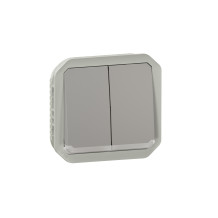 Commande double étanche pour réaliser 3 fonctions lumineuses Plexo IP55 IK08 avec enjoliveur finition gris