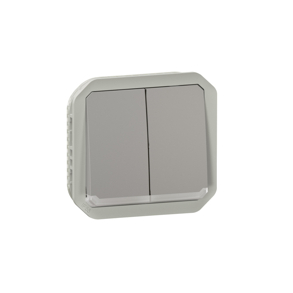 Commande double étanche pour réaliser 3 fonctions lumineuses Plexo IP55 IK08 avec enjoliveur finition gris