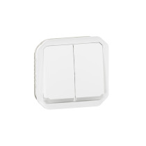 Commande double étanche pour réaliser 3 fonctions lumineuses Plexo IP55 IK08 avec enjoliveur finition blanc