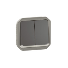 Commande double étanche pour réaliser 3 fonctions lumineuses Plexo IP55 IK08 avec enjoliveur finition anthracite