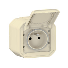 Prise de courant 2P+T étanche Plexo 16A 250V IP55 IK08 livrée complète pour fixation saillie - sable