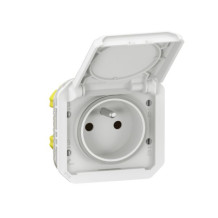 Plexo prise de courant complet avec support IP55 IK08 blanc