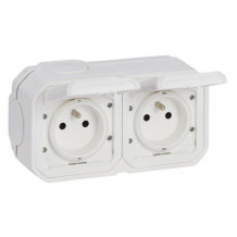 Plexo prise 2x2P+T horizontale complet IP55 IK08 - blanc