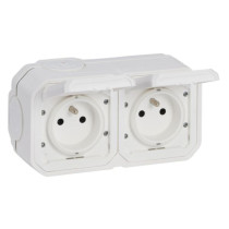 Plexo prise 2x2P+T horizontale complet IP55 IK08 - blanc
