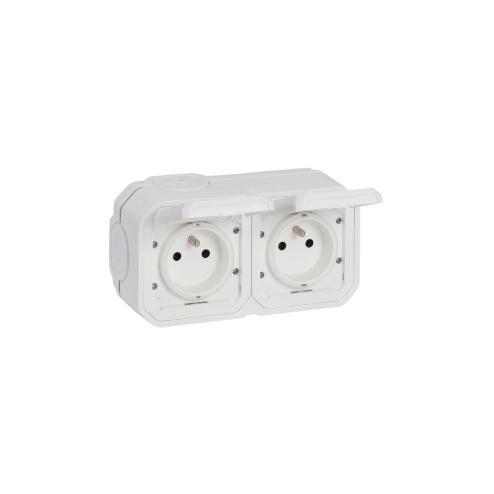 Plexo prise 2x2P+T horizontale complet IP55 IK08 - blanc